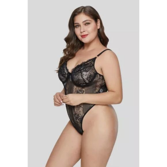 Lingerie Plus Size Sexy Lace Thong Bodysuit Plus Size Black sz 3X NEW - Picture 3 of 8
